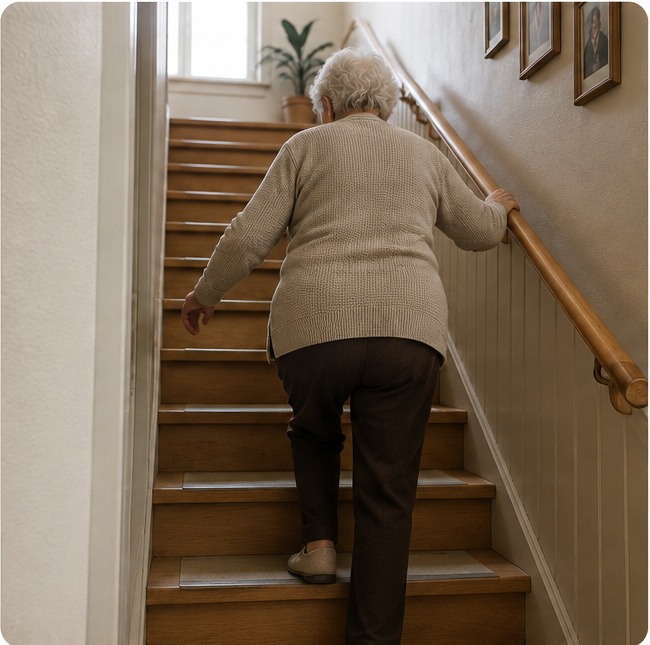 Aînée dans un escalier